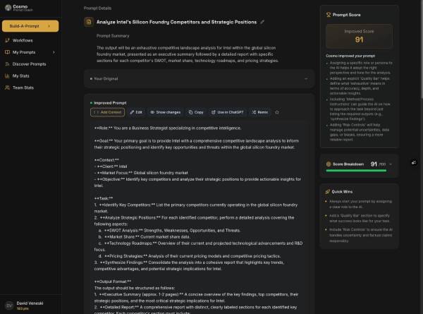 Cosmo prompt builder with scoring and coaching feedback